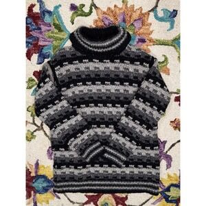 United Colors Of Benetton Geometric Stripe Gray Sweater Turtleneck *tags*